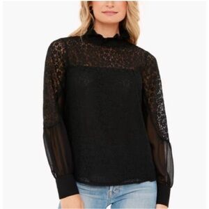 $128 TUCKERNUCK size XXXL Black Lace Rosalee Blouse Top Ruffle Neck CURRENT